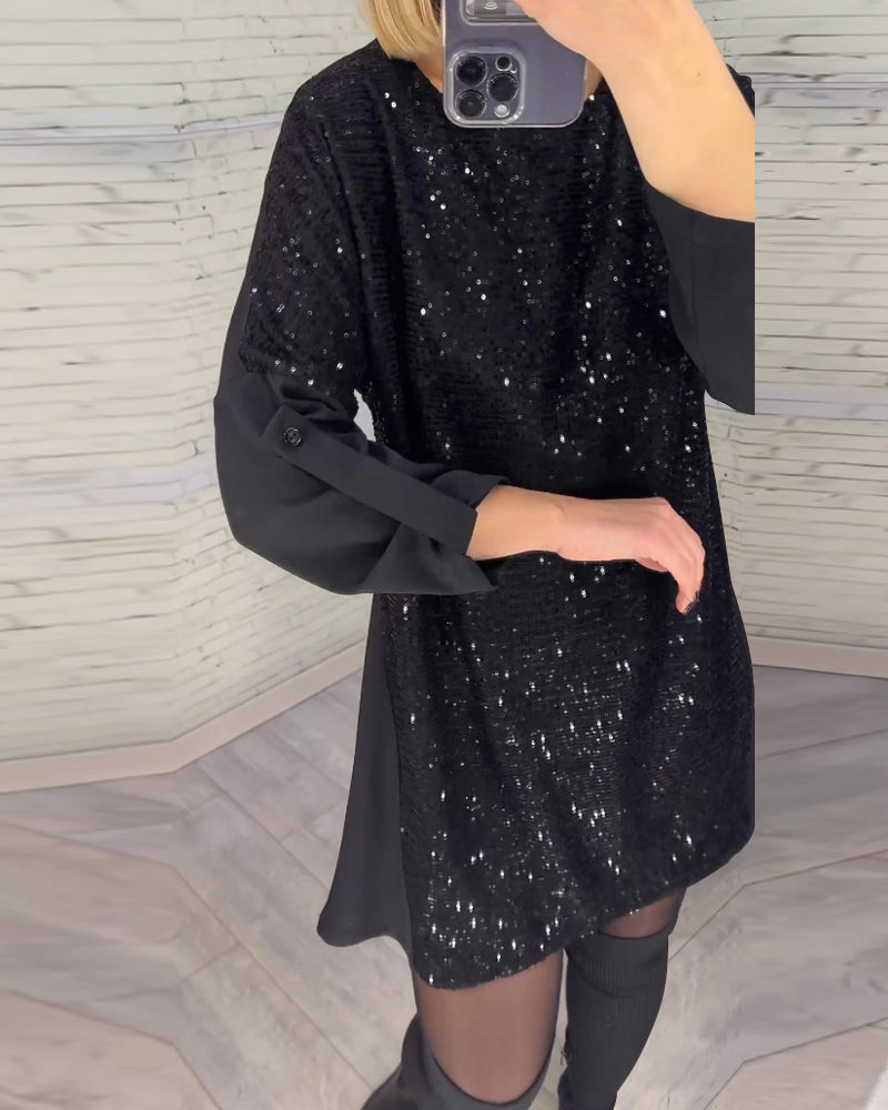 Robe à manches froncées et sequins