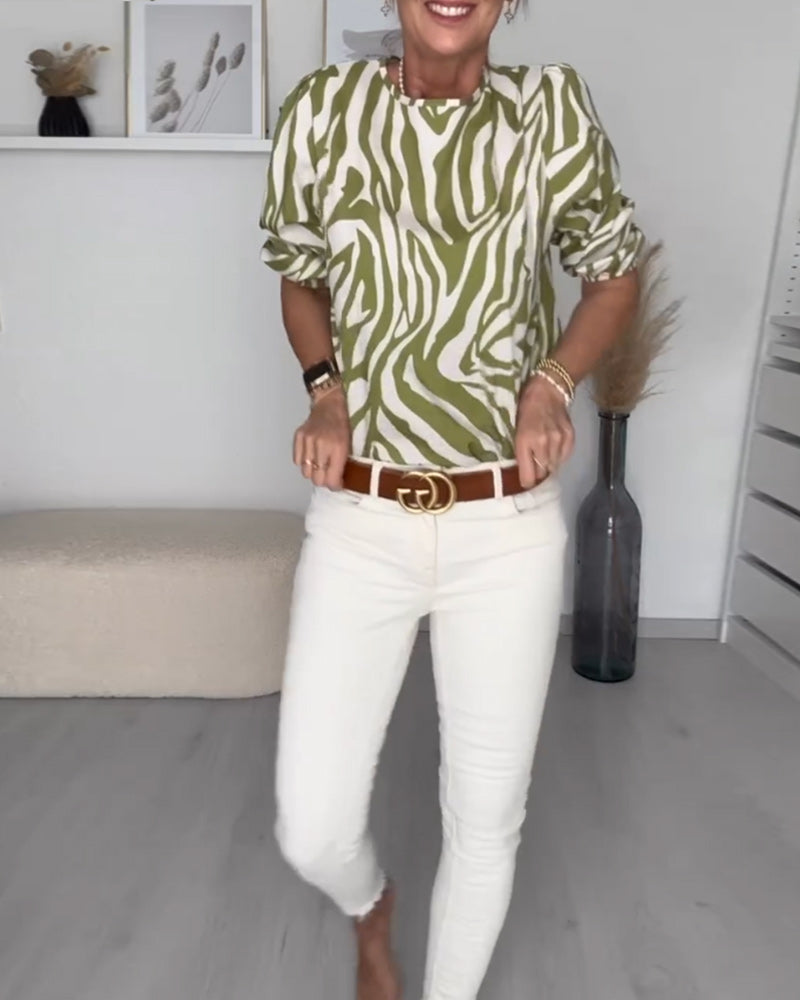 Blouse col rond imprimé zèbre