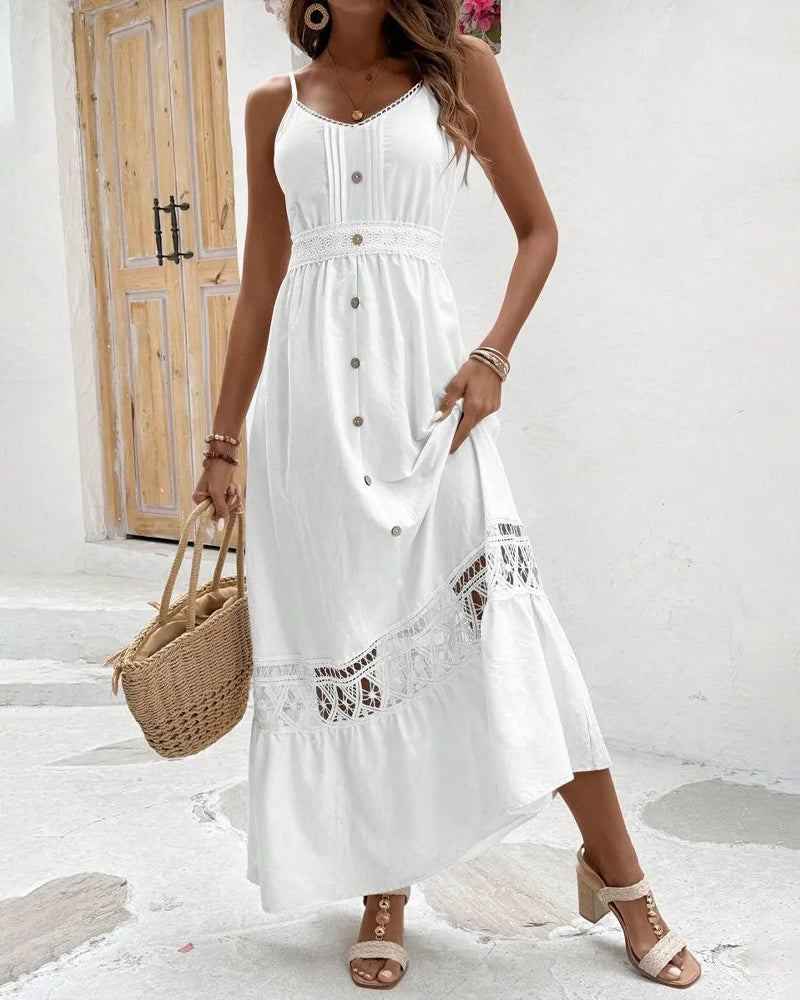 Robe Bretelle Spaghetti Bouton Découpé Col V