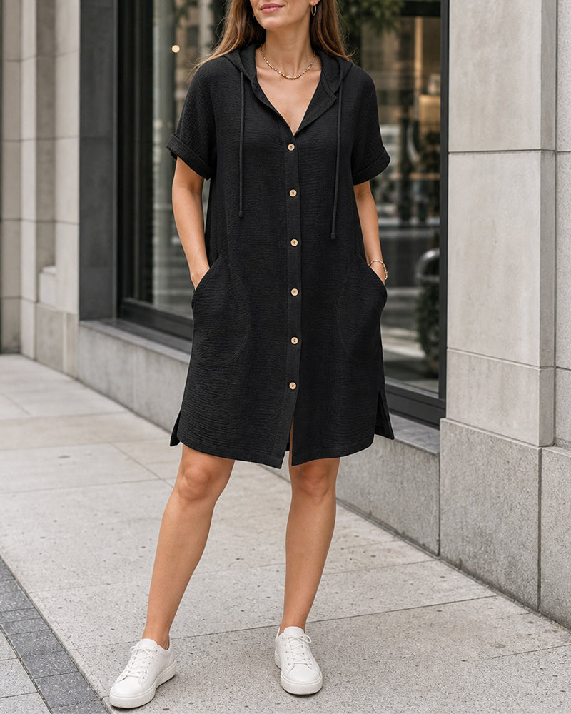 Robe Poche Latérale Bouton Décontractée