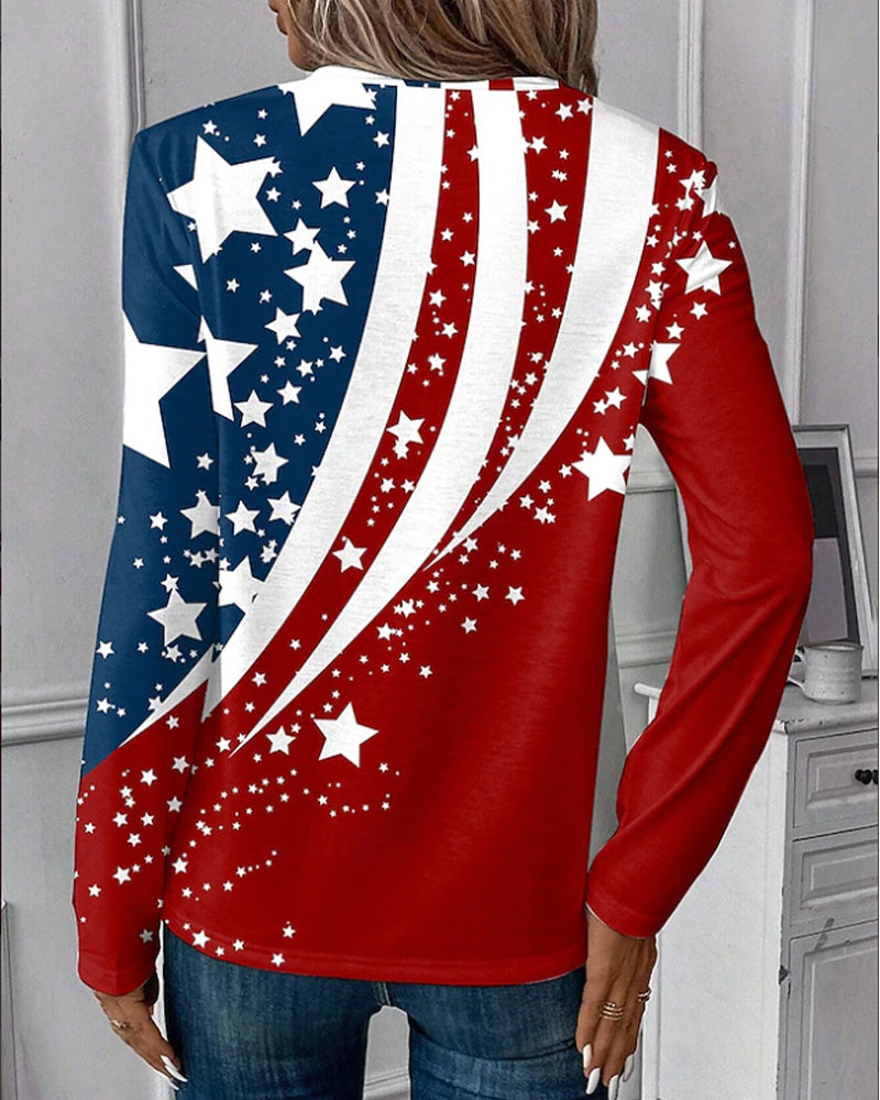 T-Shirts Drapeau Étoile Imprimé Col V