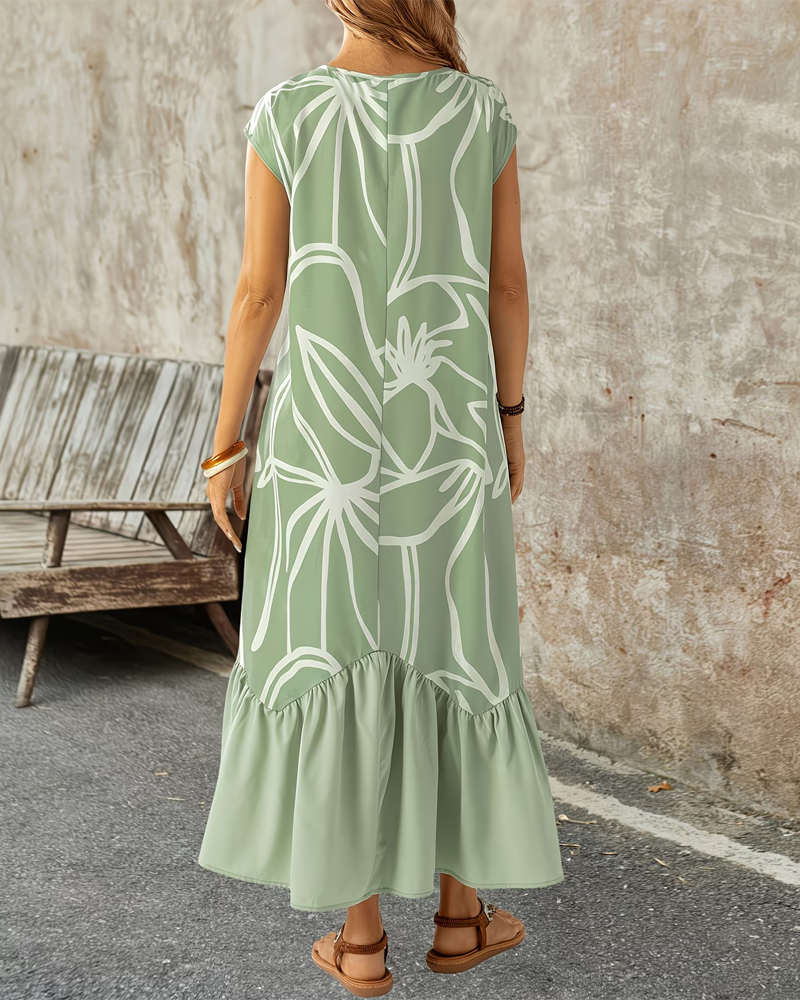 Robe Col Rond Géométrique Imprimé A-Ligne