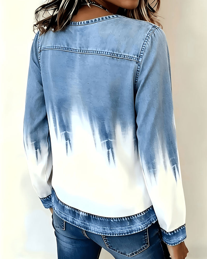 Haut Imprimé Tie-Dye Col V Manches Longues