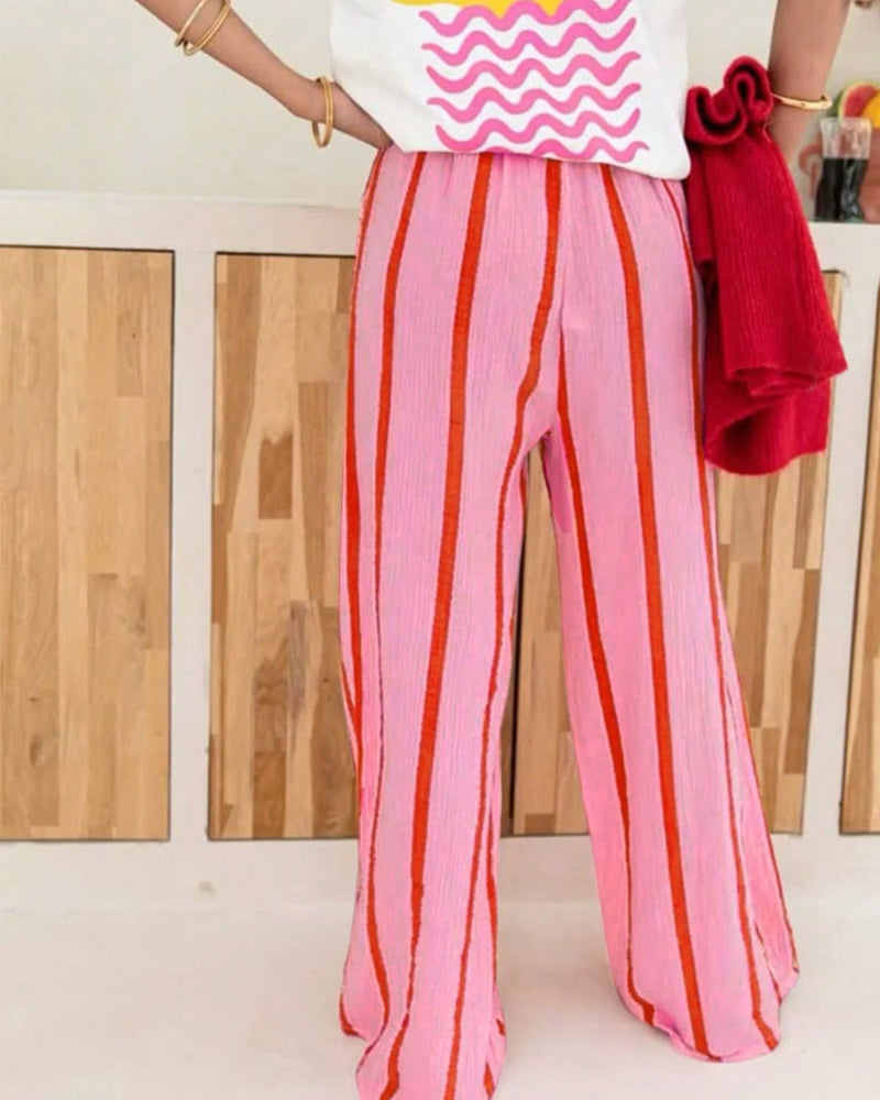 Pantalon Rayure Poche Coupe Loose Jambe Droite Long