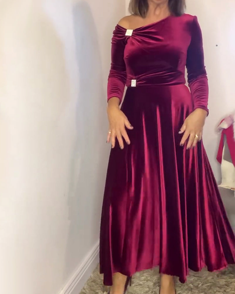 Robe Élégant Velours Boucles Métal