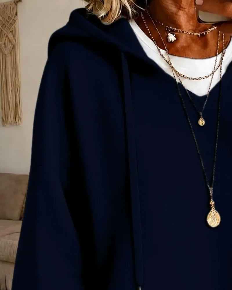Sweatshirt À Cordons De Serrage Et Manches Trois Quarts Avec Capuche
