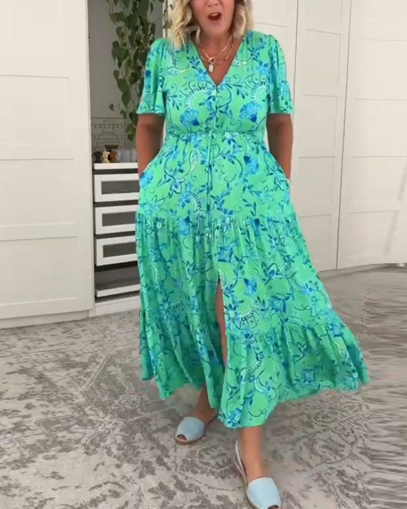 Robe à manches courtes avec poches et imprimé