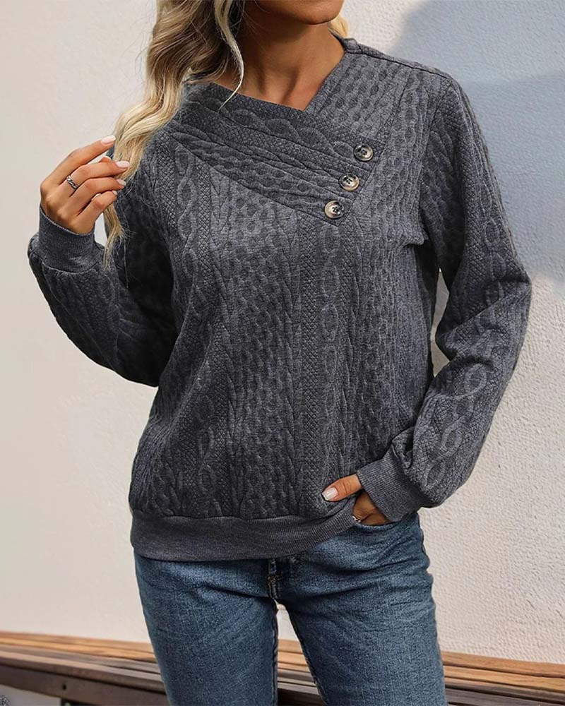 Sweat-shirt élégant, couleur unie, chaud