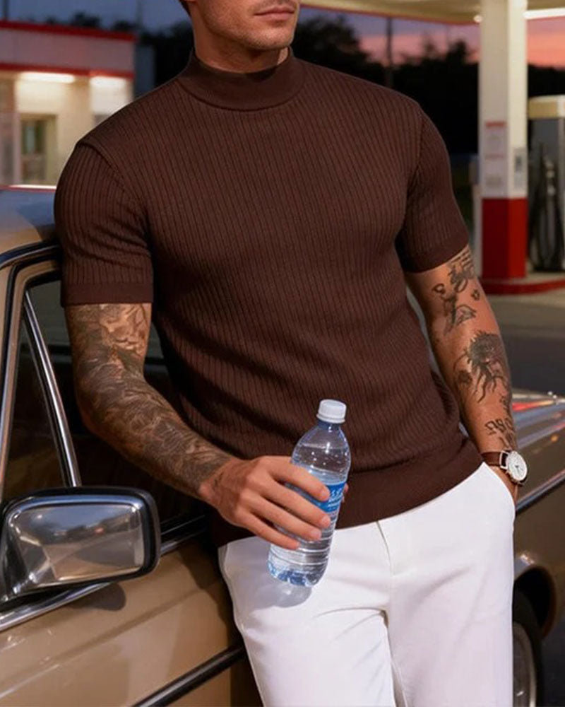 T-Shirt Col Mock Neck Homme Manche Courte