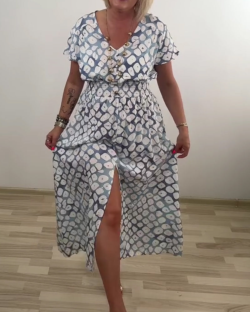 Robe Élégante Sophistiquée Imprimé Géométrique Fente
