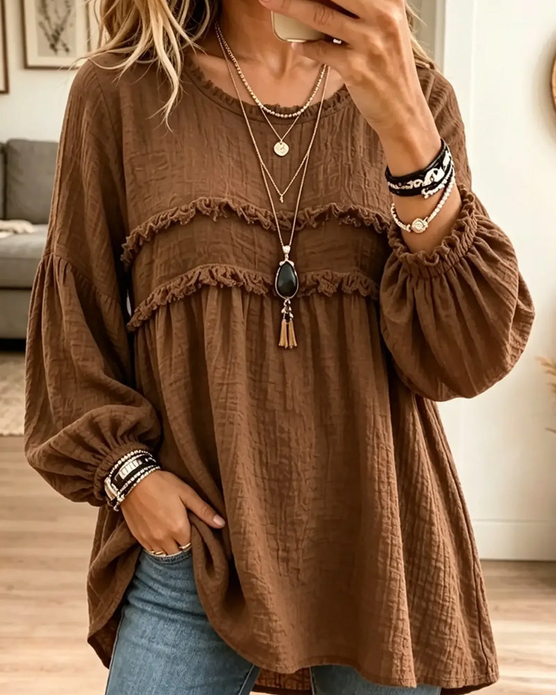 Blouse Unie Froncée Décontractée