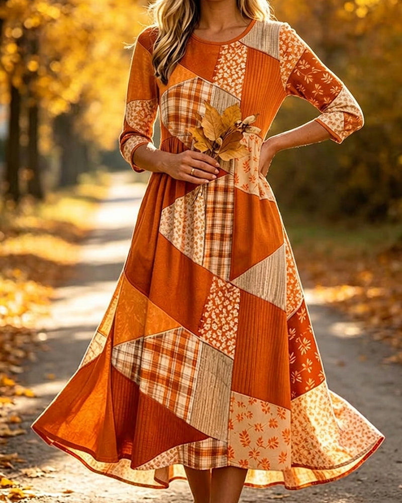 Robe Patchwork À Carreaux Fleurie