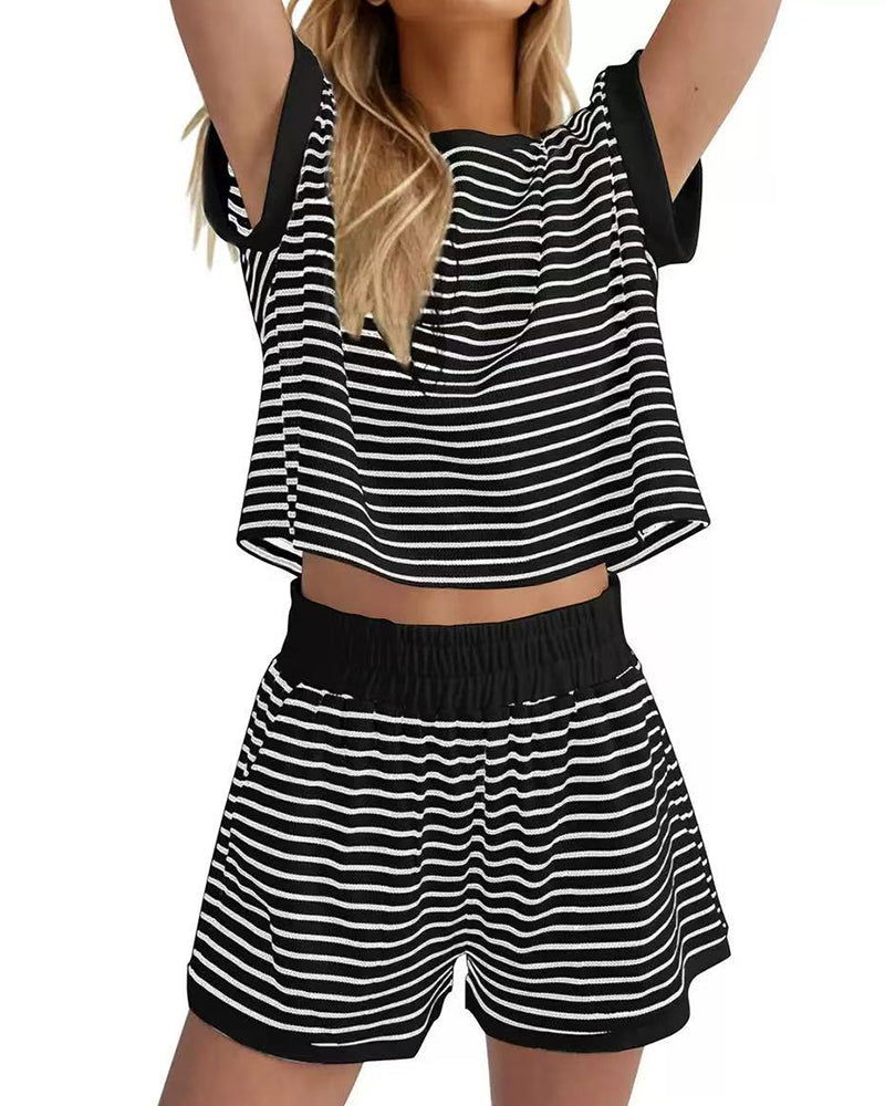 Ensembles Rayé Manche Courte Taille Élastique