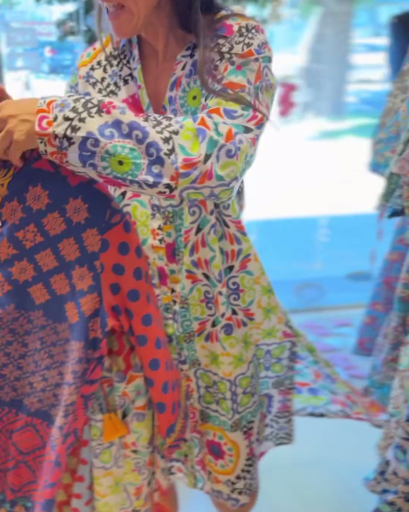 Robe Manches Longues Imprimé Bohémien