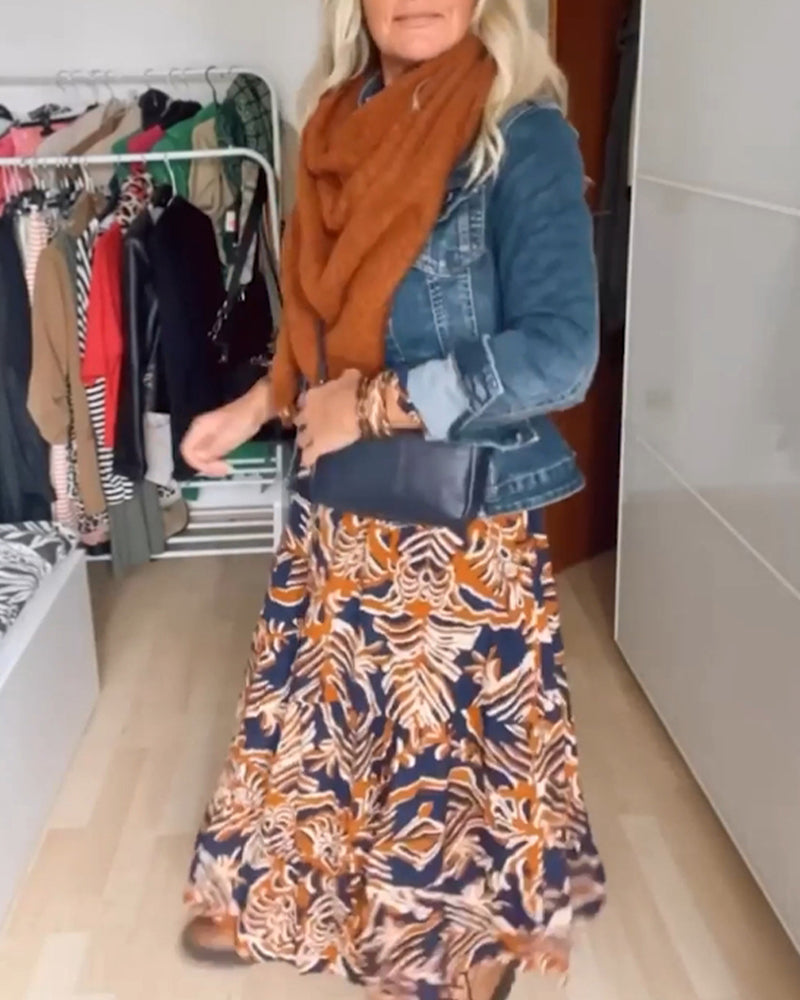 Manteau en jean décontracté à manches longues et revers boutonnés