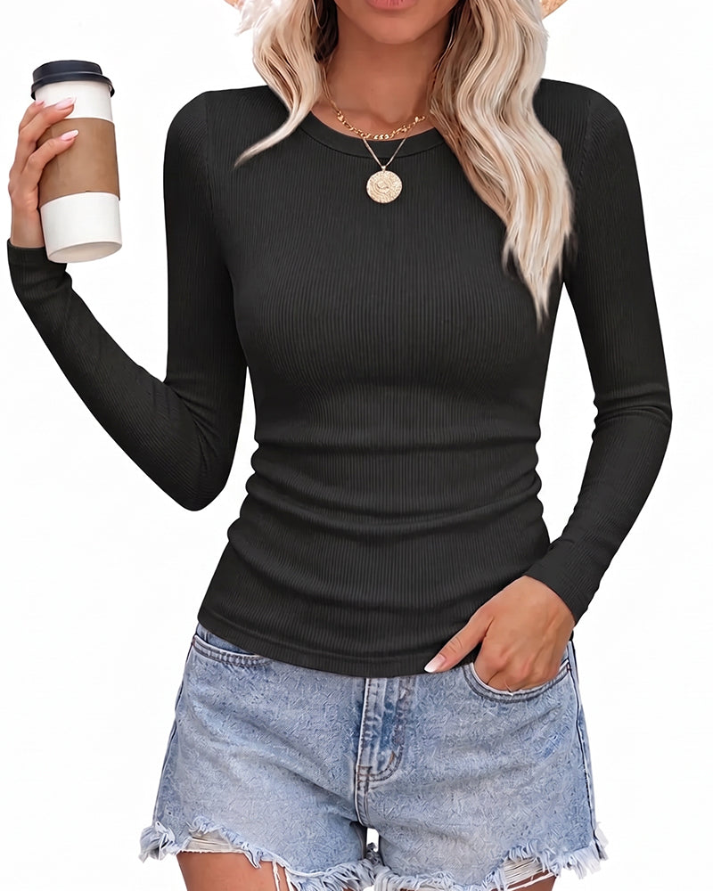 Haut Coupe Slim Manche Longue Col Rond