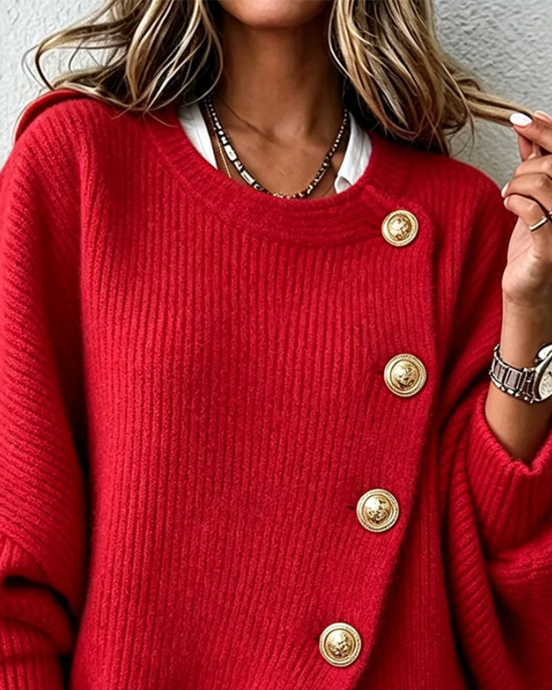 Cardigan Col Rond Boutonné Irrégulier