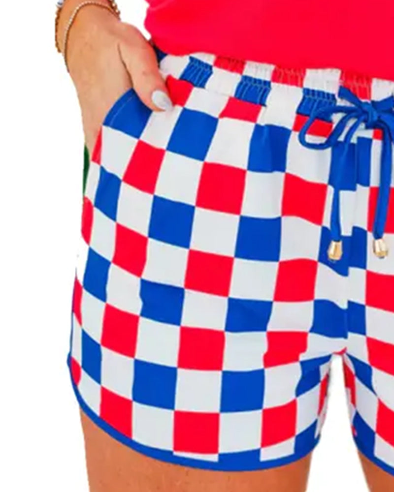 Shorts Damier Cordons Décontracté