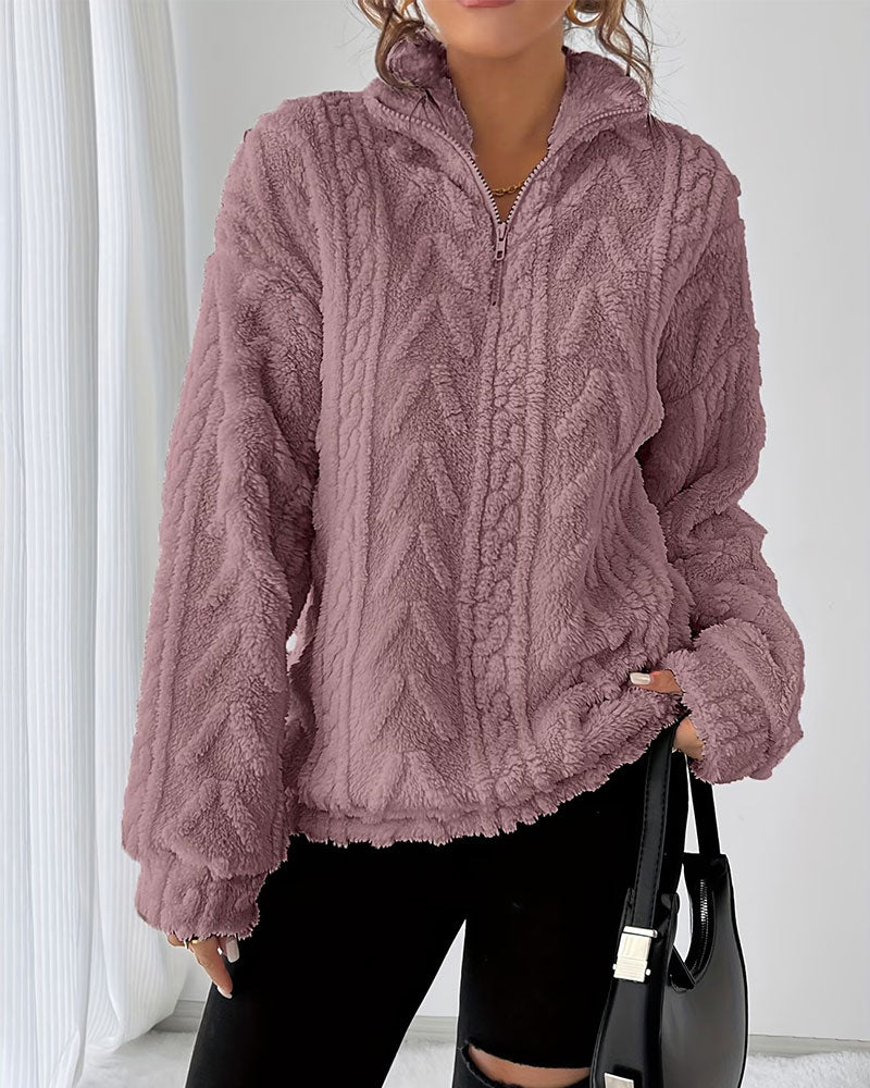 Sweatshirt Double Face Polaire Demi Fermeture Éclair