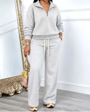 Ensemble Deux Pièces Revers Zip Poche Jambe Large