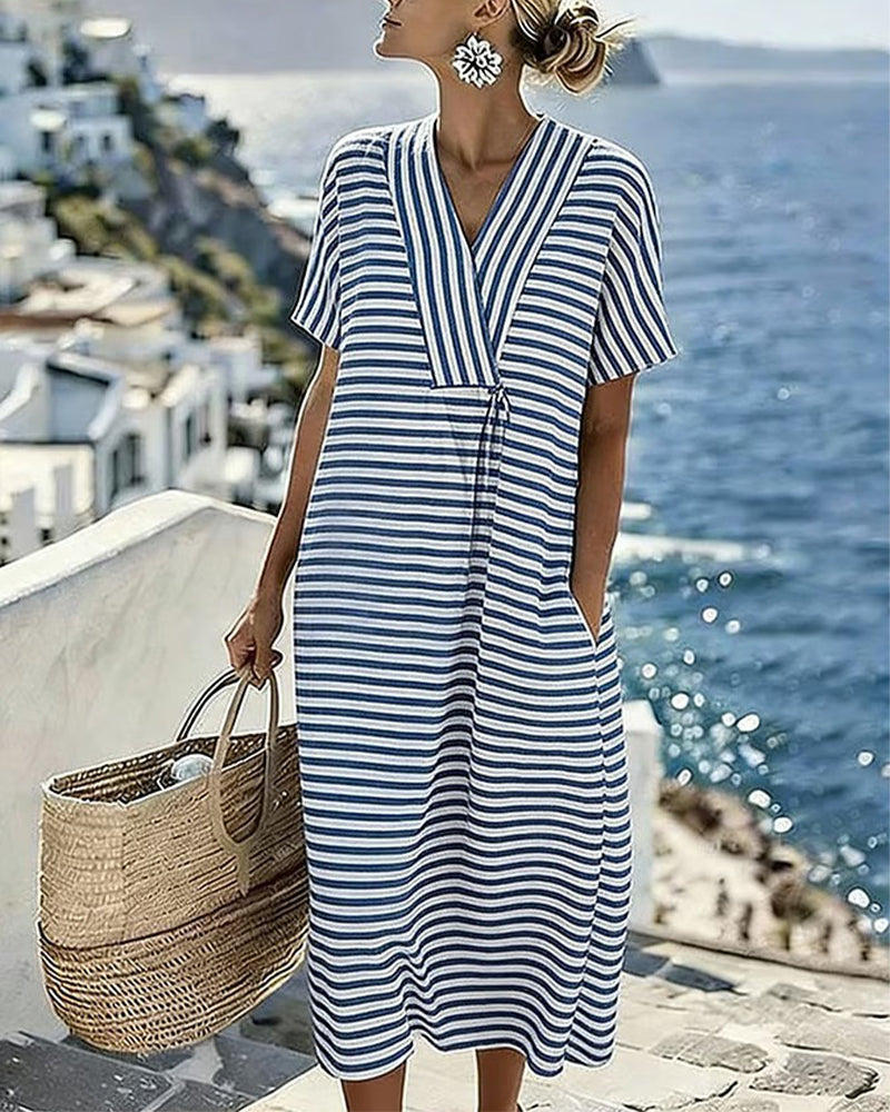 Robe Décontractée Col V Rayée