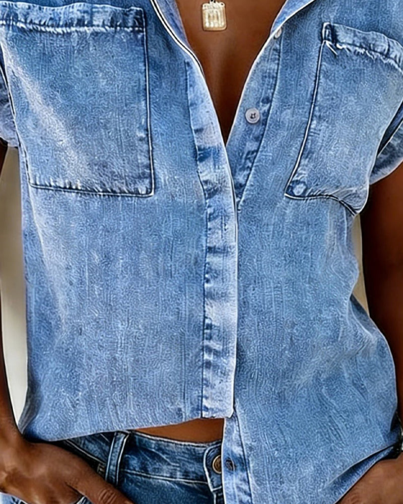 Chemise Denim Poche Revers