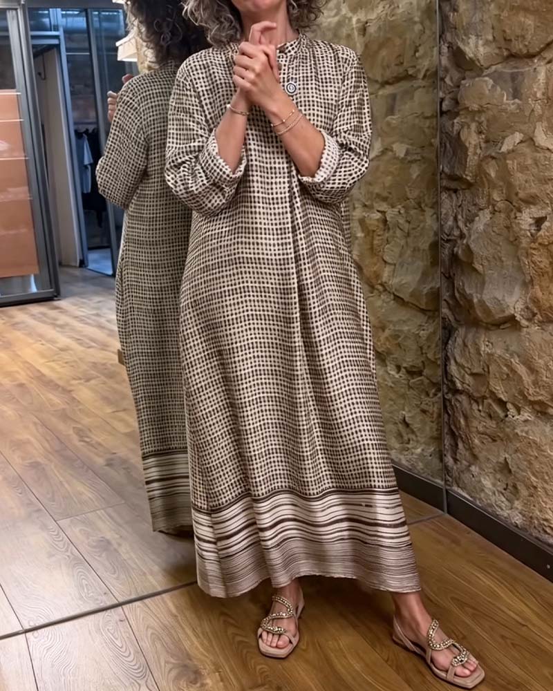 Robe Bouton Carreau Poche Fente
