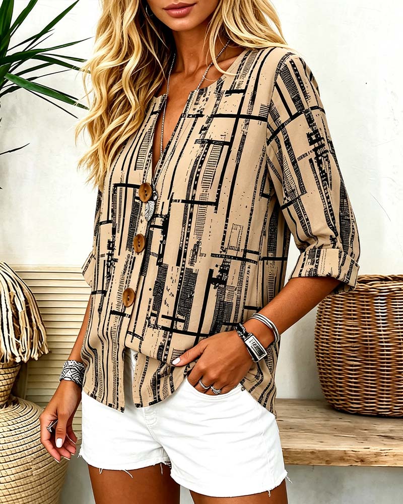 Blouse Col V Boutonnage Rayé