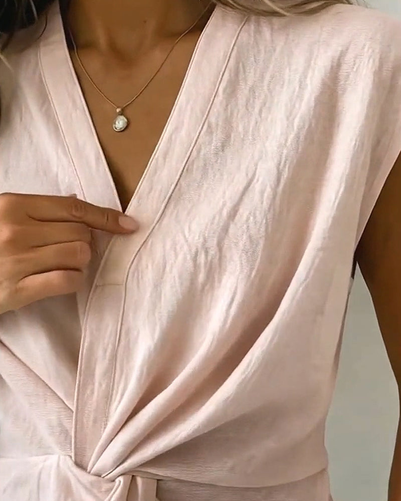 Blouse Nouée Col V Sans Manches