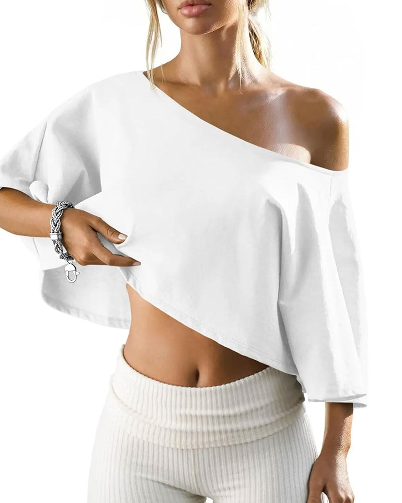 T-Shirt Une Épaule Court Épaules Dégagées