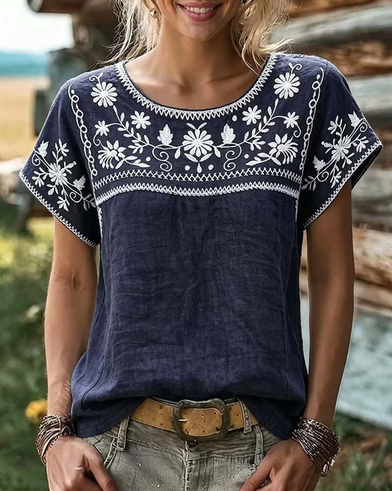 Blouse Daisy Vine Col Rond Large Décontractée