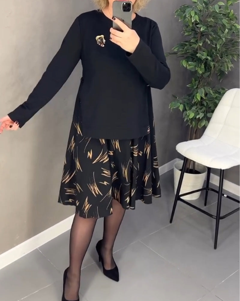 Robe décontractée à imprimé ample avec col rond