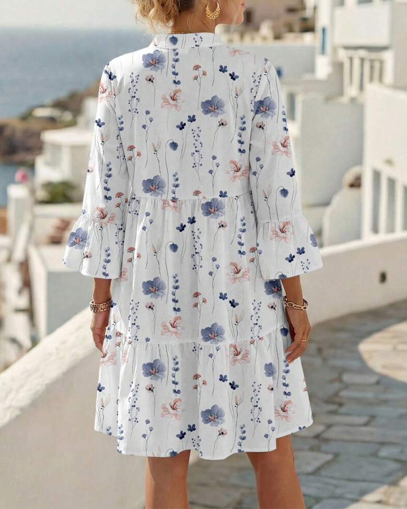 Robe Col V Imprimé Floral Midi