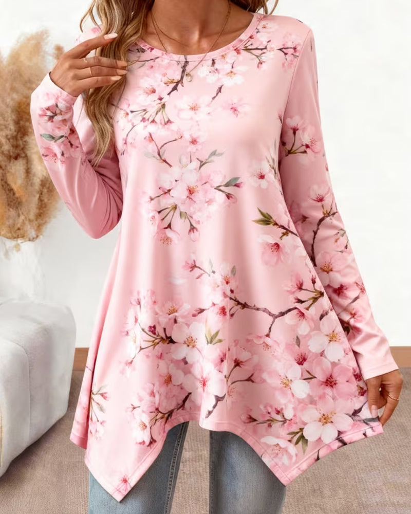 Blouse Col Rond Florale Manche Longue