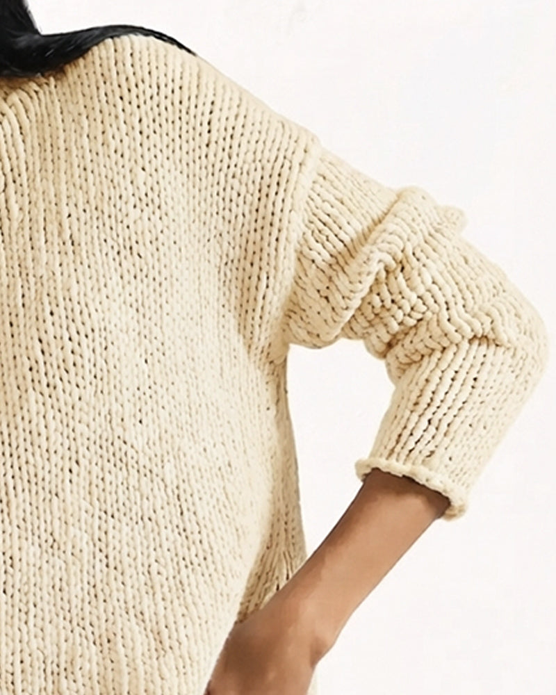 Pullover Col Rond Court Manche Longue Uni