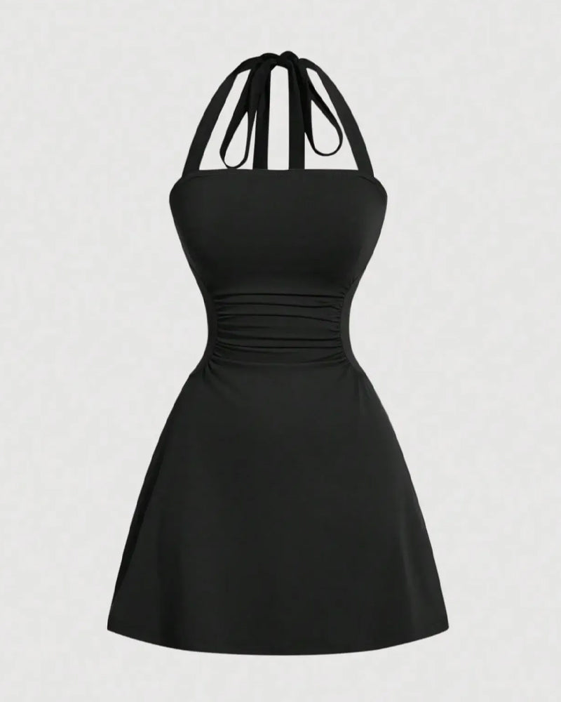 Robe Halterneck Bandage Taille Froncée