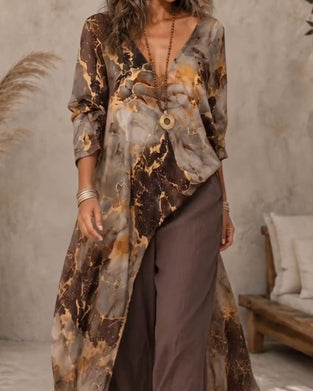 Blouse Col V Manche Longue Irrégulière