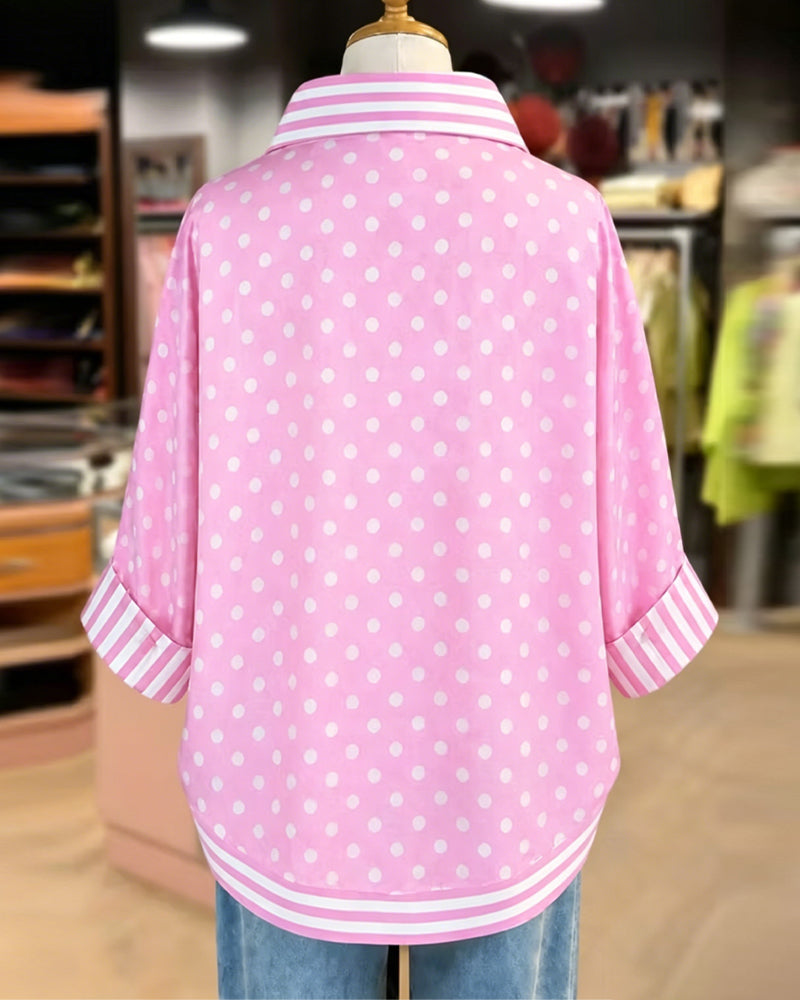 Chemise Revers Demi Patte Rose Patchwork