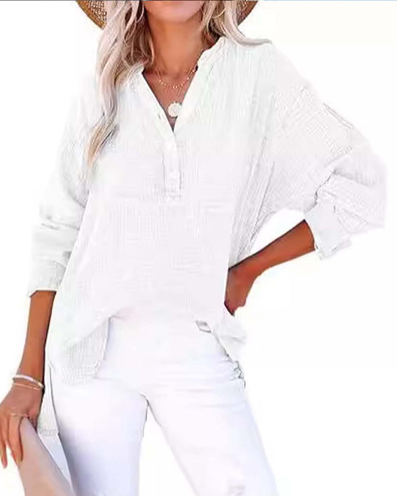 Blouse Plissée Bouton Manches Longues