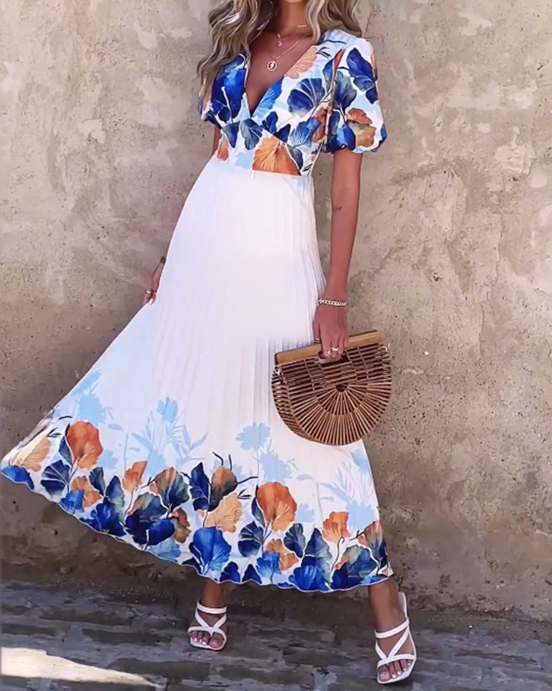 Robe en V profond avec manches bulles