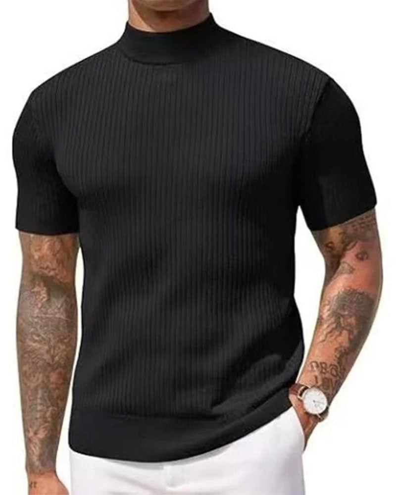 T-Shirt Col Mock Neck Homme Manche Courte
