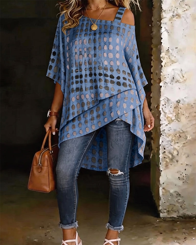 Blouse Imprimé Pois Une Épaule Irrégulière