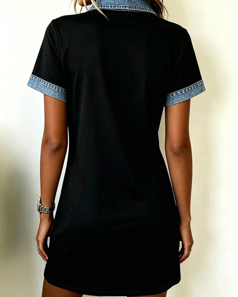 Robe Denim Panneaux Bloc De Couleur Droite