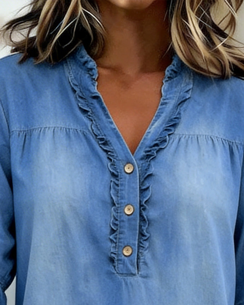 Robe Volant Encolure V Denim