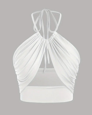 Cami Top Femme Froncé Nœud Dos Col Halter Court