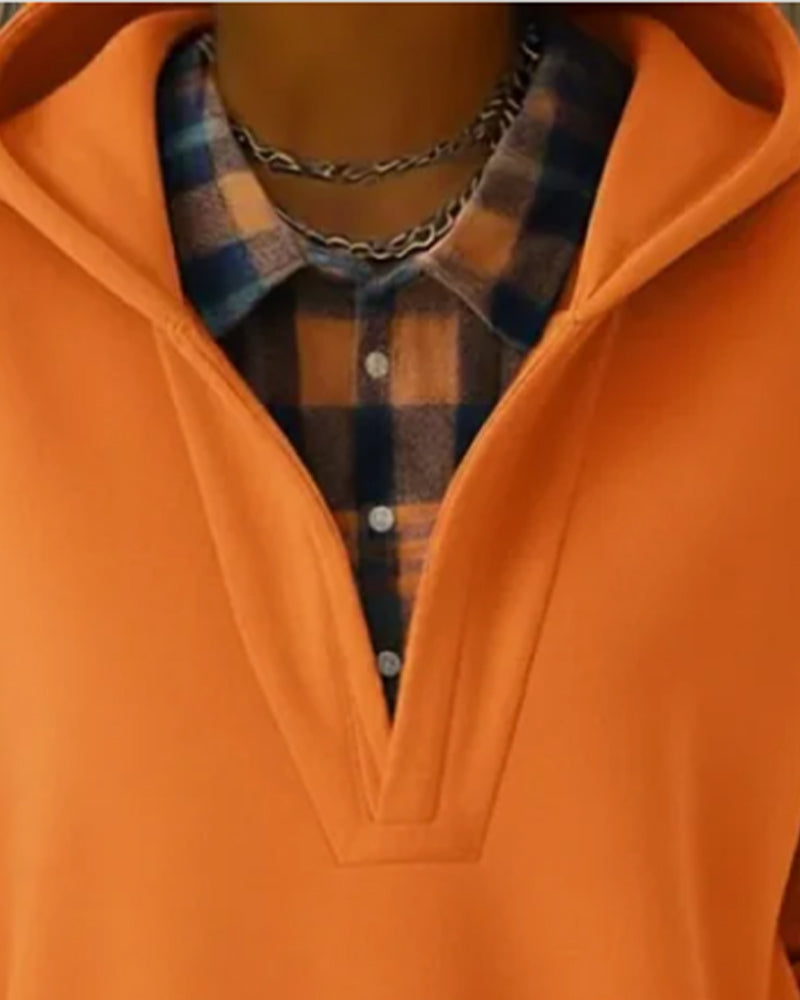 Sweat À Capuche Effet Deux-En-Un Patchwork À Carreaux