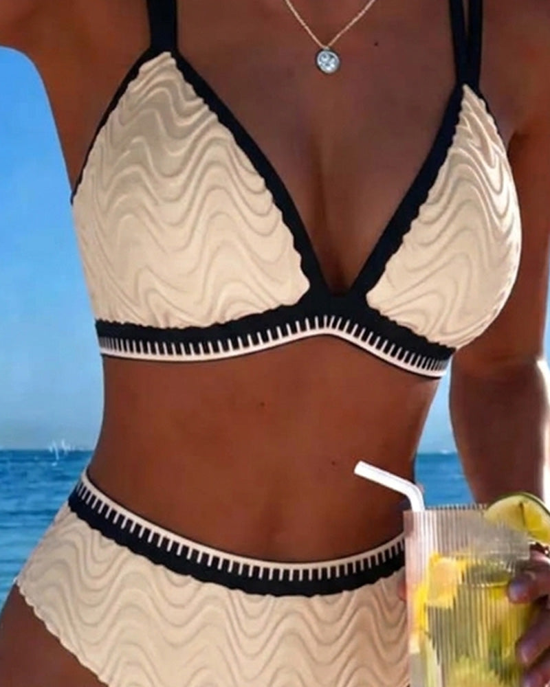 Bikini Bloc De Couleur Double Bretelle Texturé