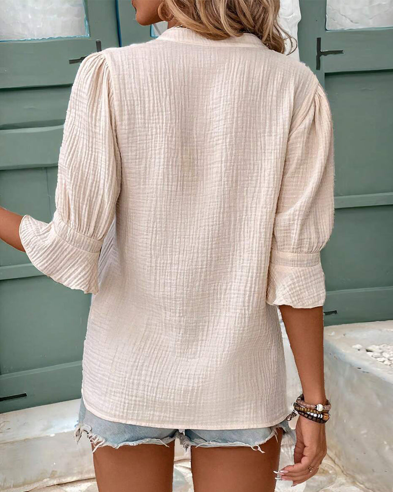 Blouse Manches À Volants Col En V