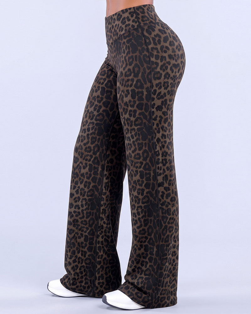 Pantalon Femme Léopard Imprimé Jambe Large Athletic