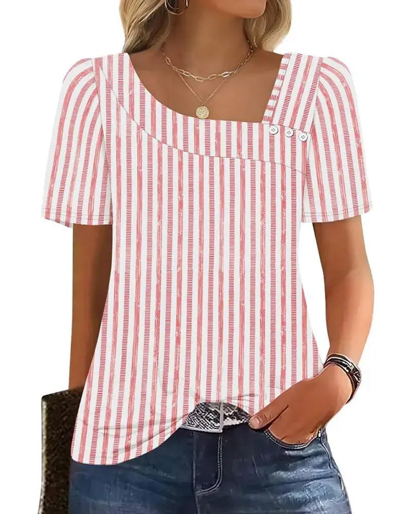 Blouse Rayé Col Carré Asymétrique